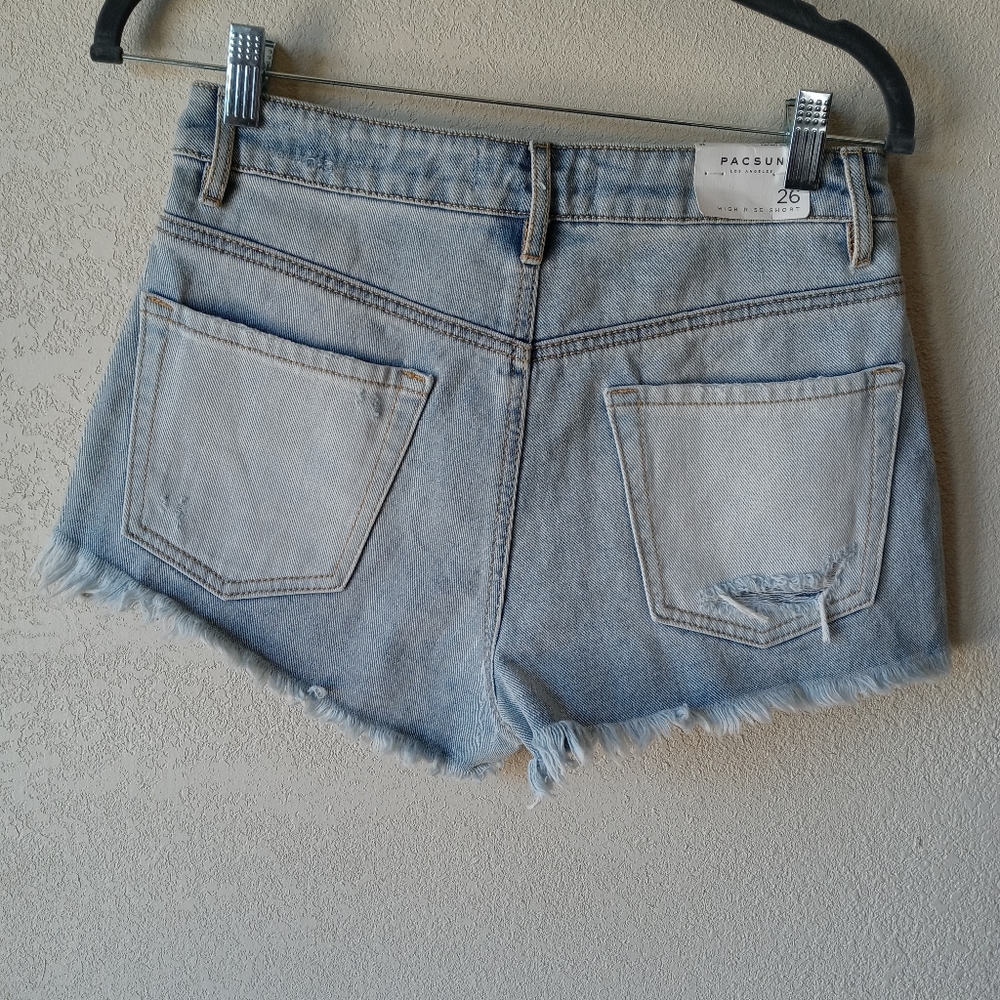 PACSUN high rise distressed denim jean shorts - Picture 3 of 7